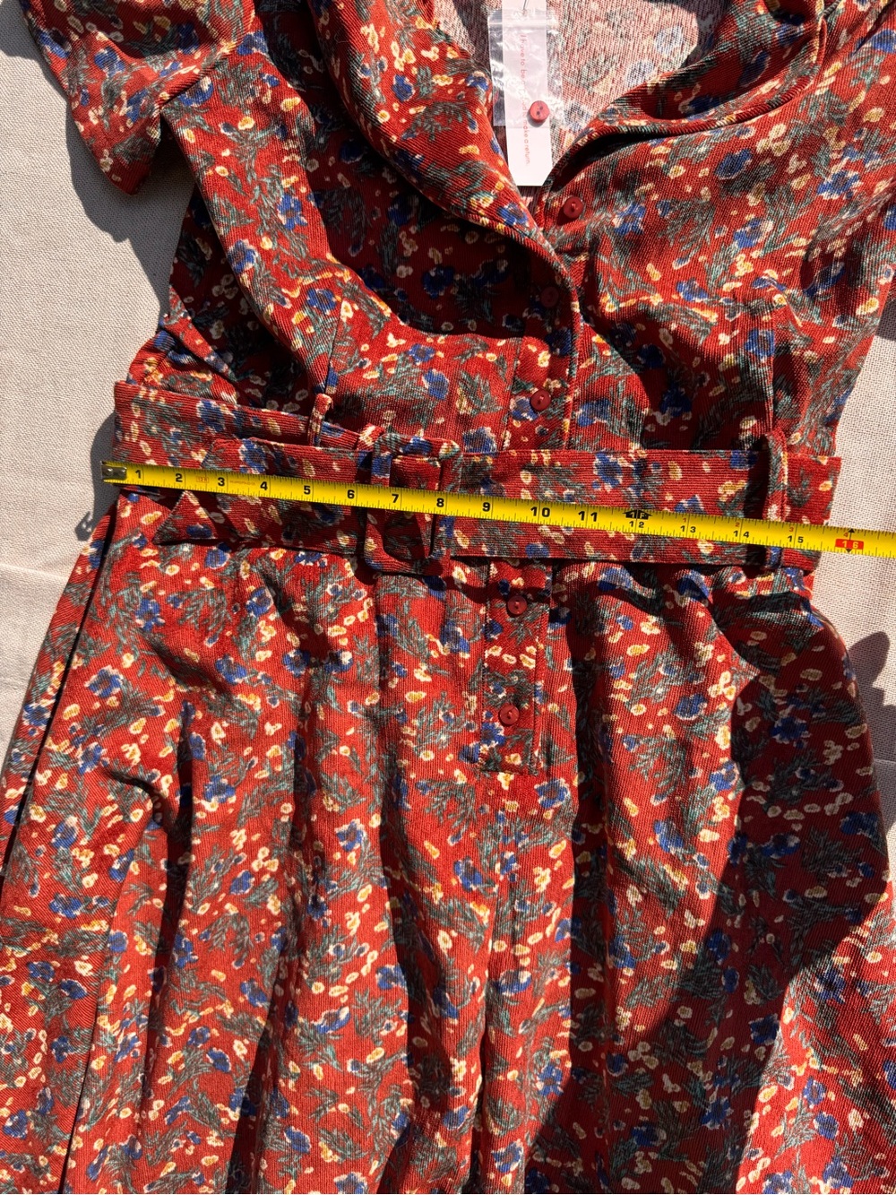 NWT ModCloth Rustic Elegance Casual Dress Cider Blossom Red Blue Floral Belted - Picture 11 of 12